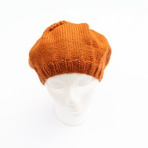 Hand Knit Pumpkin Orange Wool Beret